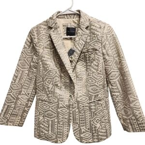 The Limited Tribal Aztec Print Shimmer Blazer Stylish Single Breasted 3/4 Sleeve